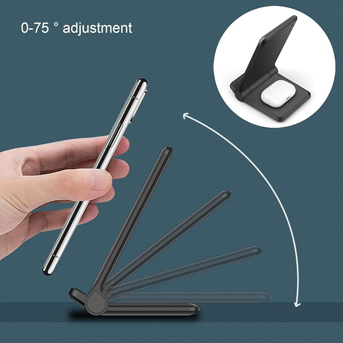 25W Wireless Charger,Foldable 2 in 1 Wireless Charging Station for Apple iPhone 16/16 Pro/15/14/13/12/11/Plus/SE/X/Airpods,PDKUAI 15W Fast Dual Wireless Induction Charge Stand for Samsung/LG - Image 5
