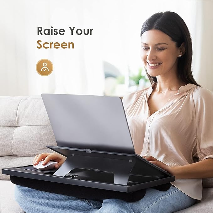 Laptop Lap Desk with 8 Angles – Up to 15.6" Laptop, Black | Built-in mouse pad, phone & pen slots, dual-cushion base, anti-slip design, raises the screen, for home office, bed, sofa - Image 6