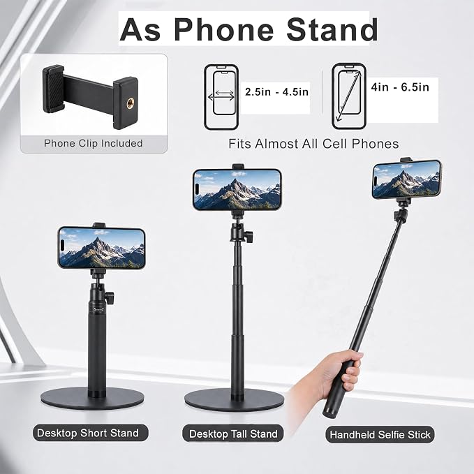 Webcam Stand for Desk, 28" Telescopic Tripod with Phone Holder, Desktop Webcam Mount Compatible with Logitech Webcam C922 C930e C920S C920 C615 C960 C920x BRIO 4K NexiGo N60, 1/4'' Thread - Image 6