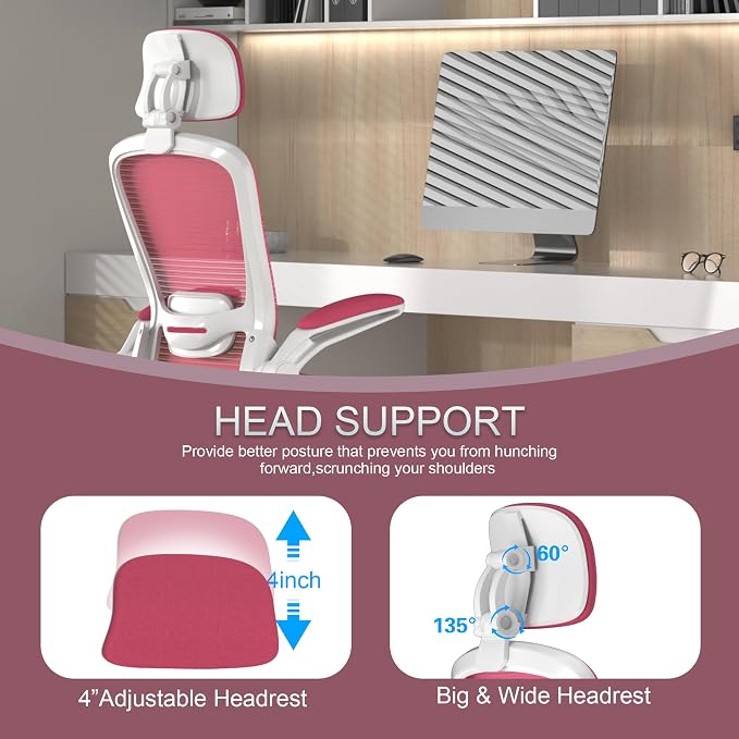 Mimoglad Office Chair, High Back Ergonomic Desk Chair with Adjustable Lumbar Support and Headrest, Swivel Task Chair with flip-up Armrests for Guitar Playing, 5 Years Warranty - Image 3