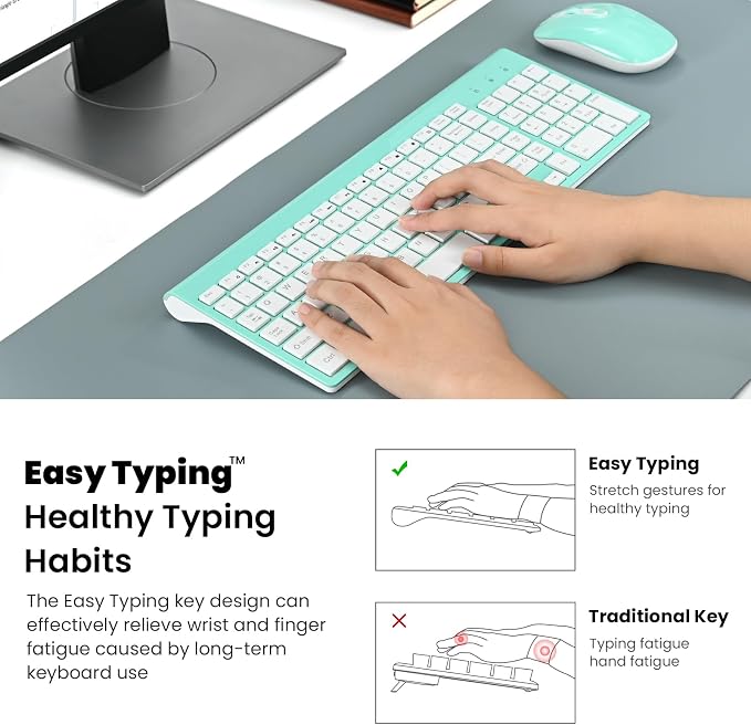 cimetech Wireless Keyboard and Mouse Combo - Blue White | Compact quite scissor-switch keyboard with optical mouse, includes USB-A Nano Receiver, for Computer,Mac,Laptop,PC,Windows - Image 7