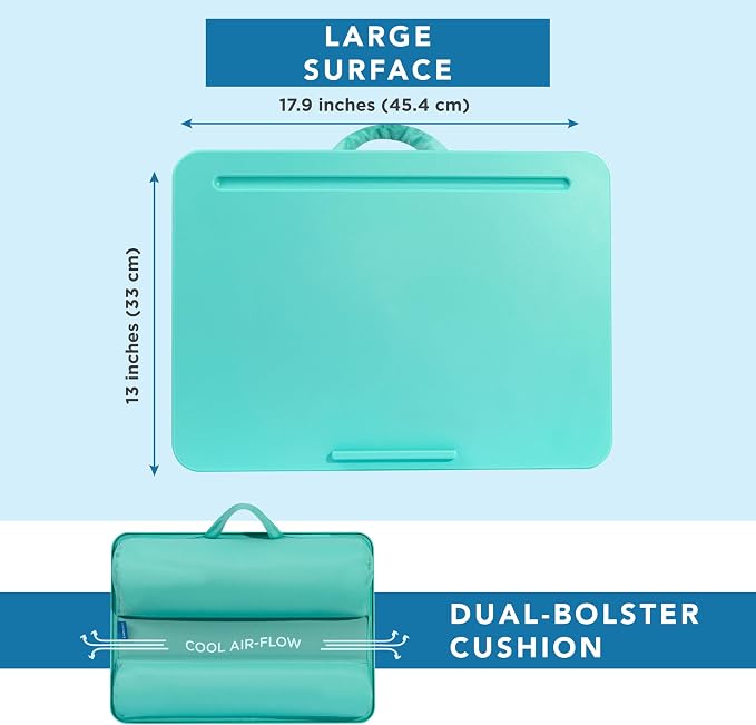 LAPGEAR The Original Lap Desk – Aqua Sky, Fits 17" Laptops | Microbead Cushion, Device Ledge, Built-In Pencil Tray, Carry Handle - Image 5