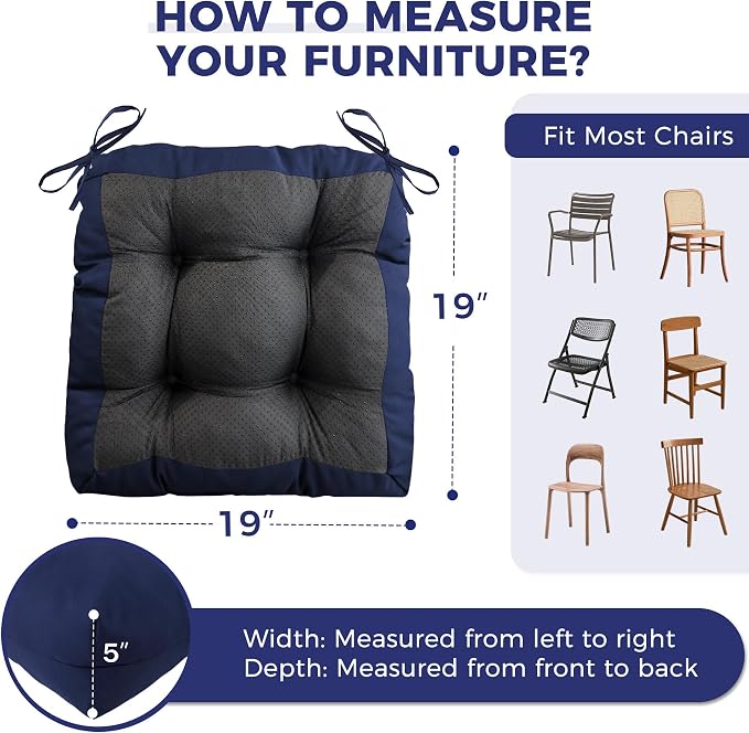 IASEAHK Outdoor Chair Cushions Set of 4, 19" x 19" x 5", Waterproof Outdoor Seat Cushions for Patio Furniture, Fade-Resistant Patio Chair Cushion, Dining Wicker Chair Pads for Porch Garden, Navy Blue - Image 2