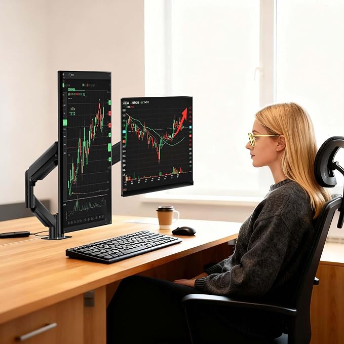 WALI Adjustable Dual Monitor Arm for 13-27 inch Screens, 19.8 lbs per Arm | Dual Monitor Desk Mount, Full Motion with Tilt, Swivel, Rotation, C-Clamp & Grommet Base, VESA 75/100mm (GSMP002), Black - Image 7