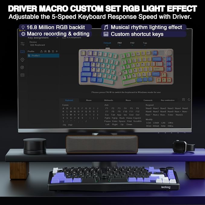 LEOBOG A75 Alice Ergonomic Wireless Mechanical Keyboard with Joystick Knob | 75% Ergonomic Split Layout, Tri-Mode, Multifunction Knob, RGB Backlight, Top Mount Structure, Hot Swappable Linear Switches - Image 6