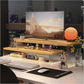 YGYQZ Adjustable Monitor Stand Riser, 7.67"×19.3" Dual Monitor Desk Stand | Adjustable Monitor Riser, Expandable Desk Organizer, 2-Tier Storage, Acrylic Legs, Ergonomic Workspace, Wood Wavy by YGYQZ