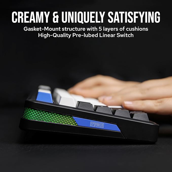 EPOMAKER TH85 QMK/VIA Wireless Gaming Keyboard, BT5.0/2.4GHz/USB-C | Hot-Swap Pre-lubed Custom Creamy Jade Linear Switches, Gasket Creamy Keyboard for PC/Mac/Office/Gaming (Black&White&Blue) - Image 8