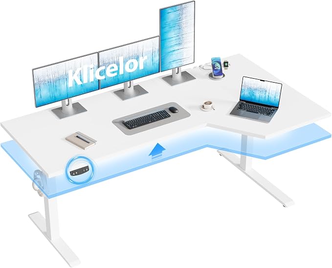 Klicelor L Shaped Standing Desk 59 x 35.4 Inch, Electric Height Adjustable Corner Desk for Home Office Workstation, Ergonomic Sit Stand Computer Table with Memory Controller, White by Unknown