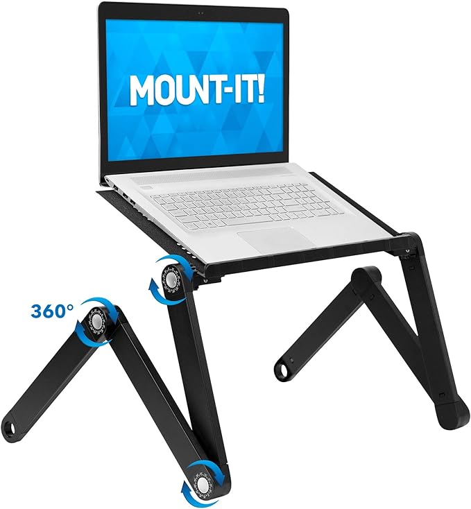 Mount-It! Adjustable Laptop Stand & Lap Desk, Freestanding Sit-Stand Laptop Tray for Bed, Couch, Desk & Floor, 22 lb Capacity, 1.6–18.9” Height, Ventilated Aluminum, Ships Fully Assembled - Image 2