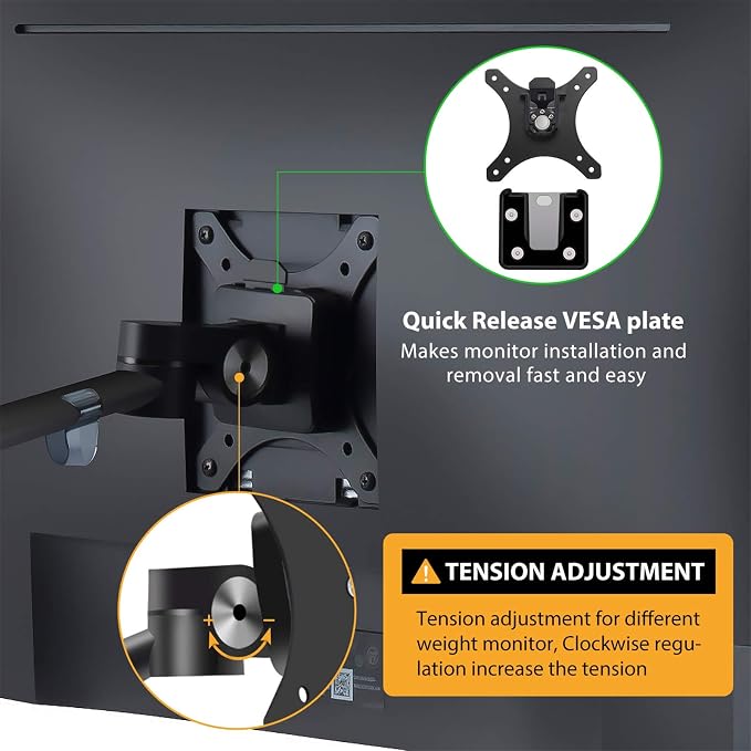 Viozon Monitor and Laptop Mount, 2-in-1 Adjustable Dual Arm Desk Mounts Single Desk Arm Stand/Holder for 17 to 32 Inch LCD Computer Screens, Extra Tray Fits 12 to 17 inch Laptops (Black) - Image 5