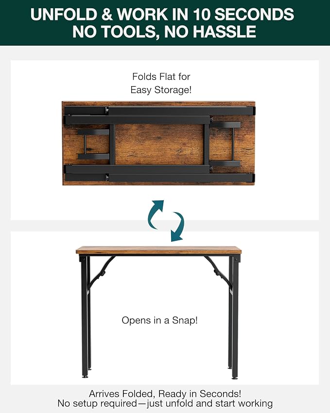 Small Folding Computer Desk – Portable 35.8 Inch Foldable Laptop Table, Collapsible and Compact for Easy Storage and Fast Setup, Lightweight for Small Spaces, Craft and Study Use, Rustic Brown - Image 3