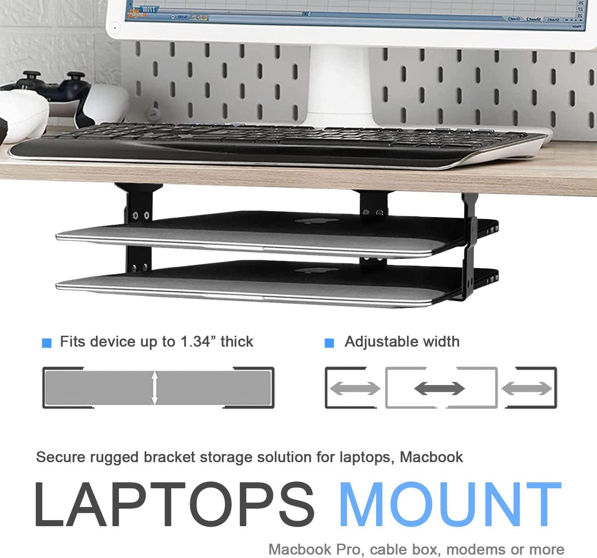 IFCASE 2 Tier Heavy Duty Metal Under Desk Laptop Mount (Black) - Image 2