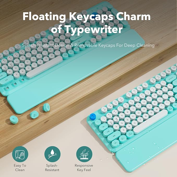 Wireless Keyboard and Mouse Combo, Blue, Round Keycaps, Magnetic Wrist Rest - Image 4