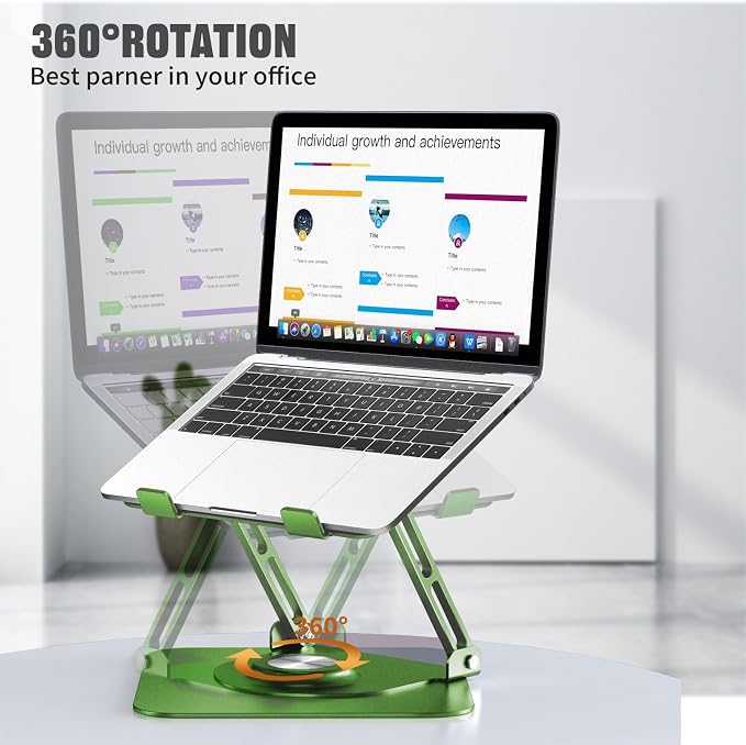 Laptop Stand for desk(360°Rotating),Aluminum laptop Riser for 10-16"Laptops | Adjustable Multi-Angle Ergonomic Laptop Stand, Foldable Portable for Home Office, Fits MacBook Air Pro Dell HP Laptops - Image 2