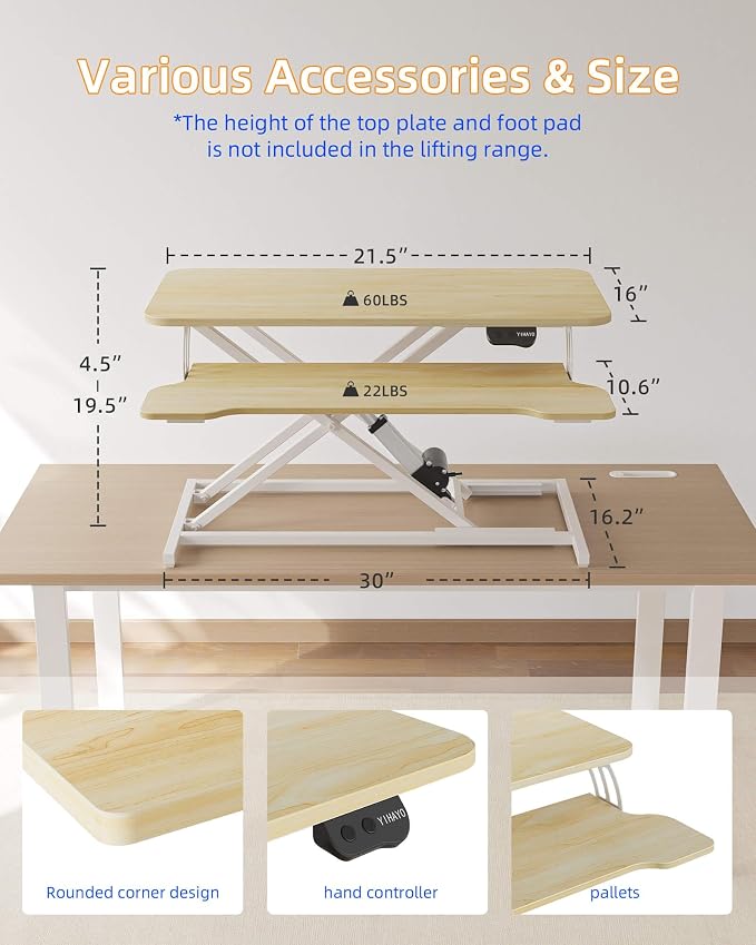 YIHAYO Electric Standing Desk Converter 32 inch, Sit to Stand Up Height Adjustable Desk Riser, Quick Sit to Stand Tabletop Dual Monitor Riser Workstation for Home Office with Keyboard Tray, Natural - Image 3