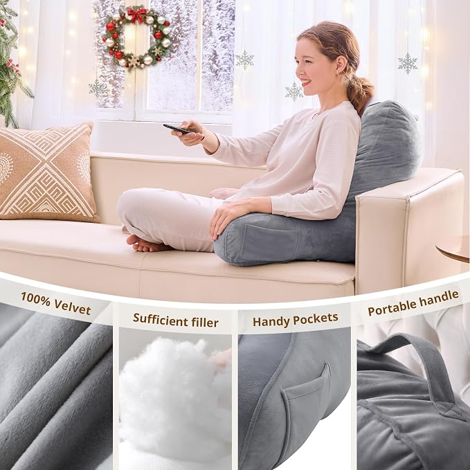Sasttie Reading Pillow for Bed, Back Pillow for Sitting Up, Dark Grey | 21" Backrest Support Cushion for Couch, Sofa, and Floor, Dorm Essentials, OEKO-TEX, Adjustable Down Alternative Fill - Image 5