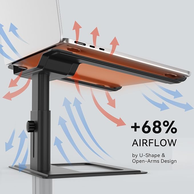 SOUNDANCE Adjustable Laptop Stand, Ergonomic Aluminum Riser for 10-17.3” Notebooks, Ventilated Metal Holder with Height Alignment for Desk Workspace, Black - Image 5