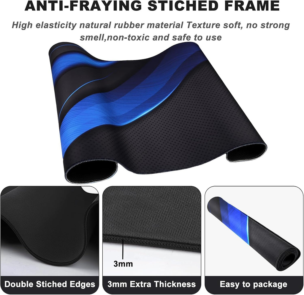 Desk Pad Large Gaming Mouse Pad Extended Keyboard Mouse Mat,Black Blue - Image 3