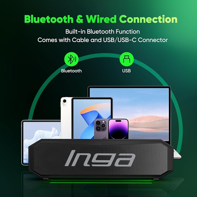 INGA Bluetooth Computer Speakers with Dual Mode Gaming & Music, USB Powered | Plug and Play, Colorful LED Lights, Compatible with Desktops, Laptops, Phones, Tablets - Image 3