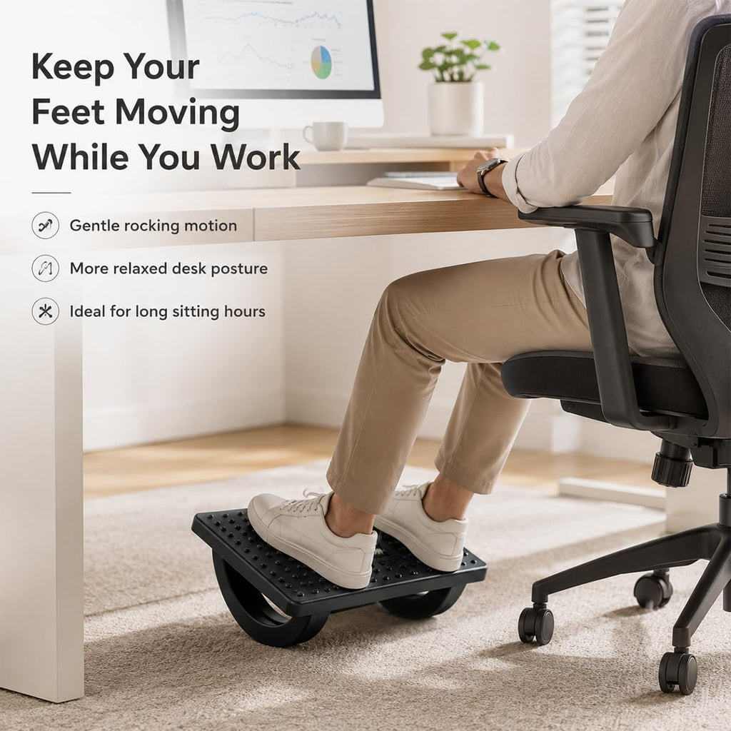 Under Desk Footrest, Rocking Foot Rest for Office with Massage Textured Surface, Ergonomic Foot Stool with Textured Surface for Home Office, Desk, Work, Black - Image 3