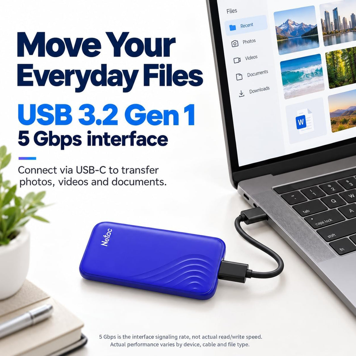 Netac ZX20III EVO 256GB Portable SSD, Up to 550MB/s Read and 500MB/s Write, USB 3.2 Gen 1 USB-C External Solid State Drive, 34g Compact ABS+PC Design for Phone, PC - Image 3