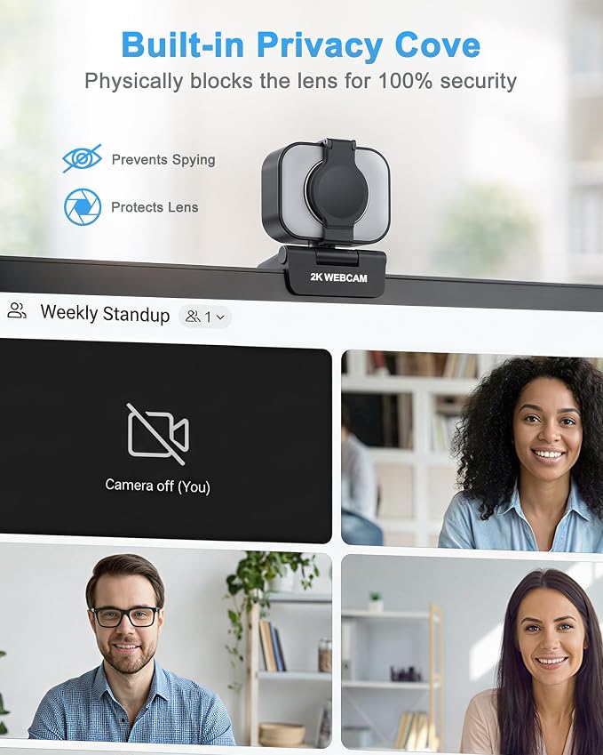 Atatat 2K Webcam for PC with Light, Microphone, Privacy Cover | Autofocus Web Camera for Desktop/Laptop/Monitor/Mac, Computer Camera for Zoom/Skype/Teams/Video Calling/Meeting - Image 4