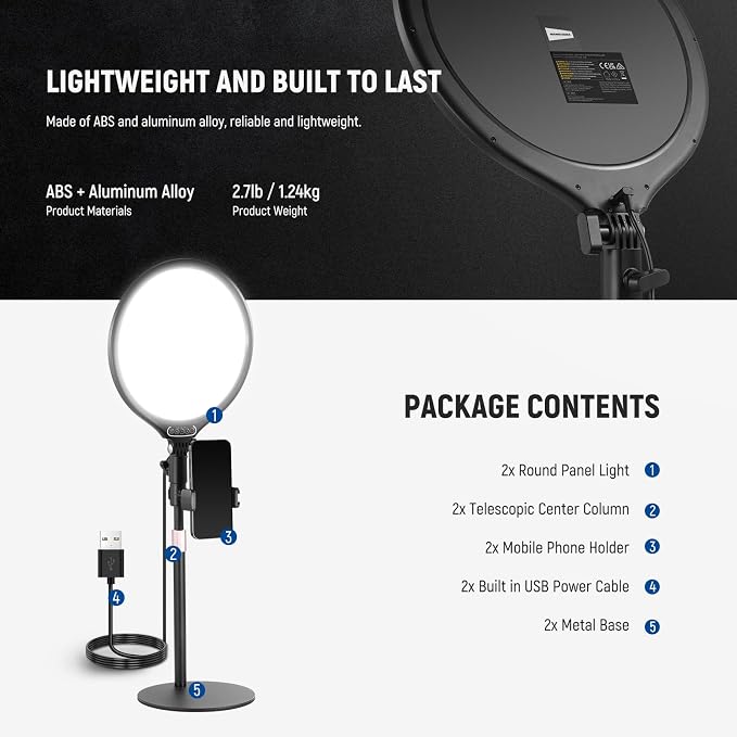 NEEWER Basics 2 Pack 10.5" Desktop LED Ring Light with Stand for Desk/Phone Holder, 3000-6500K Full Screen 15W Panel Lighting for iPhone Recording Streaming Selfie Laptop Webcam Video Conference, R10 - Image 8