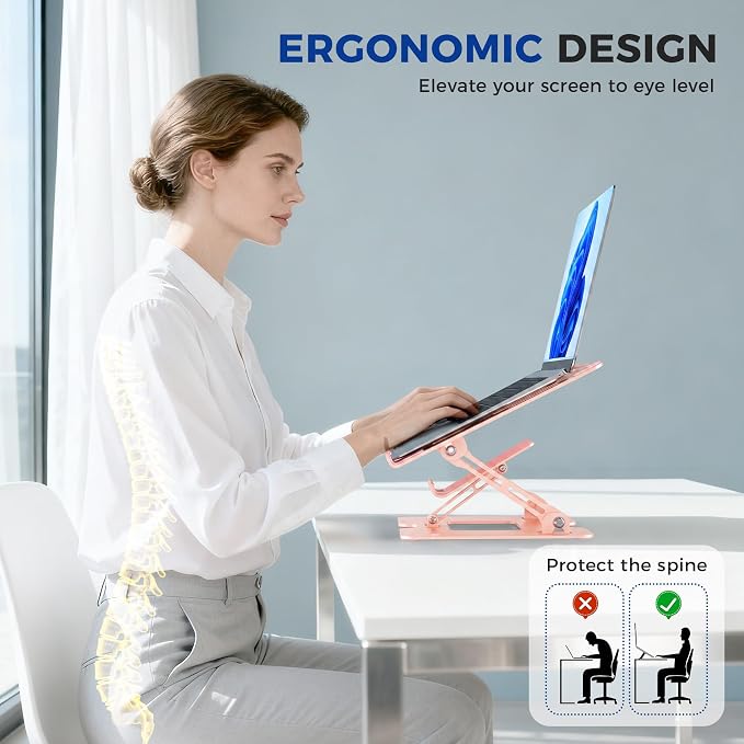 Ergonomic 2-in-1 Laptop Phone Stand for Desk, Pink Laptop Stand Adjustable Riser, Sturdy and Portable, Fits All Laptops and Phone (Pink) - Image 6