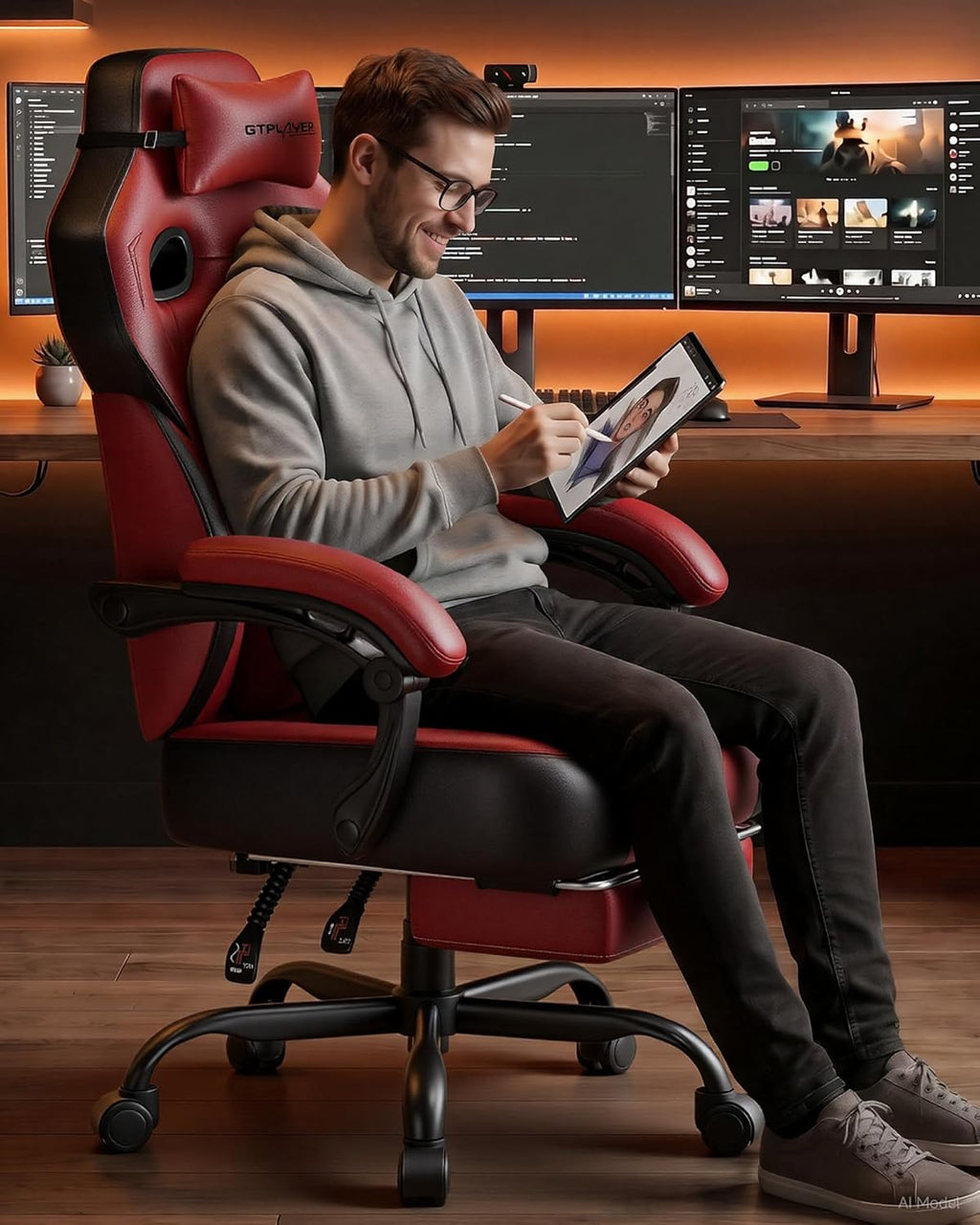 GTPLAYER Big & Tall Gaming Chair, Wide Seat with Footrest, Wine Red - Image 2