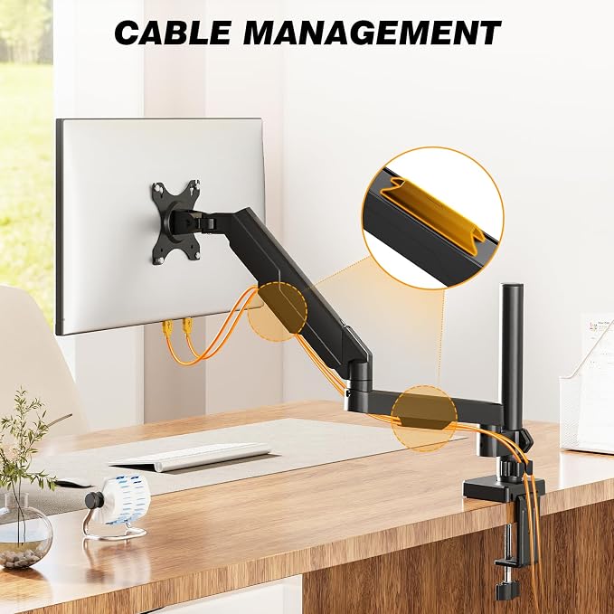 Single Monitor Stand & Monitor Arm Desk Mount up to 35 Inches | Fully Adjustable Heavy Duty Monitor Mount for Screen Ergonomic VESA Mount with C-Clamp/Grommet Base, Cable Management - Image 5