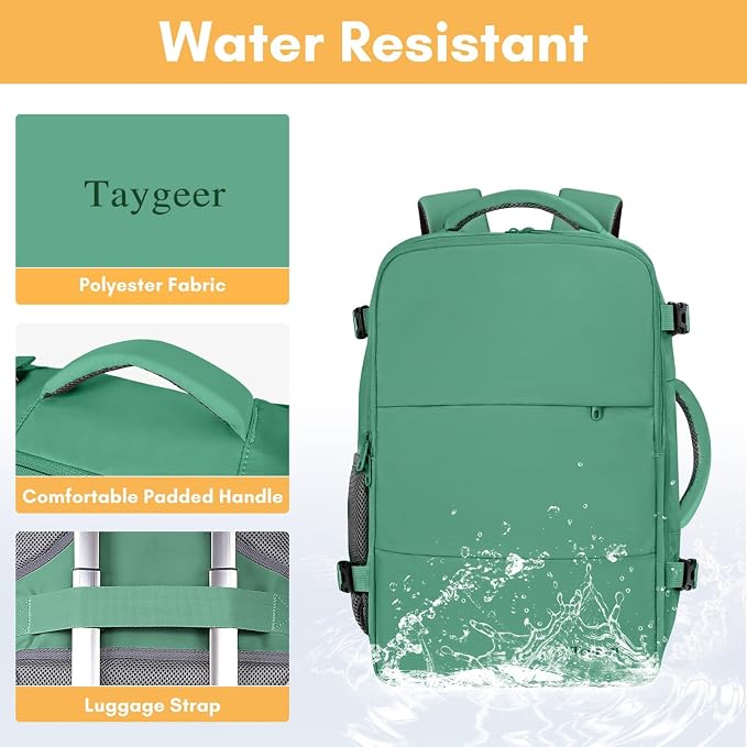 Taygeer Travel Backpack for Women, TSA Friendly Bag for Business Hiking | 40L Airline Approved Carry On Bag with 17.3 inch Laptop Compartment, Backpack Carry On Luggage for friend Gym Sport, Green - Image 6