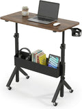 HUANUO Mobile Standing Desk with Wheels and Storage Basket, Height Adjustable 28.7"-46.1" Rolling Desk for Walking Pad, Small Space Laptop Computer Workstation for Home Office by HUANUO