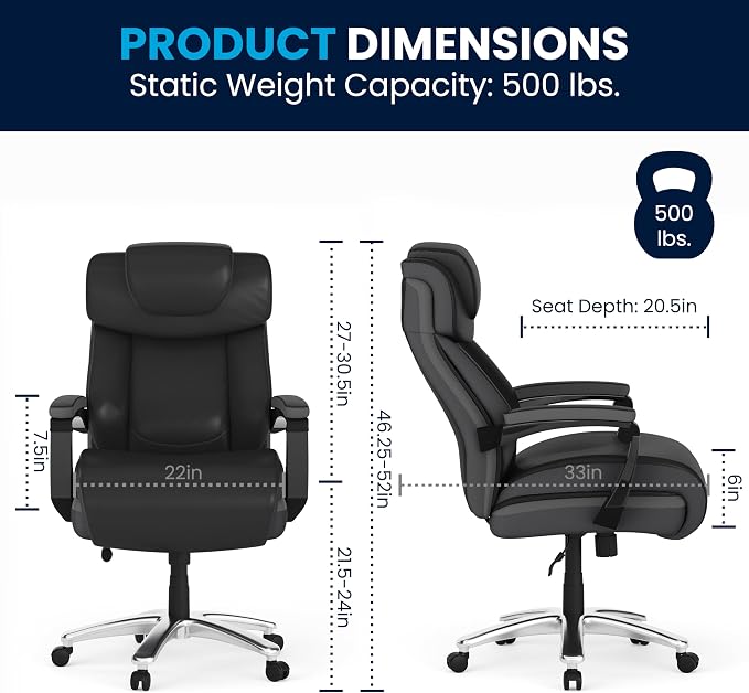 Flash Furniture Hercules Series High-Back Swivel LeatherSoft Office Chair, Ergonomic Executive Chair with Headrest and Adjustable Height, Black | 500 LB Capacity, Padded Armrests, 360° Swivel, Height Adjustable, Commercial Grade - Image 3