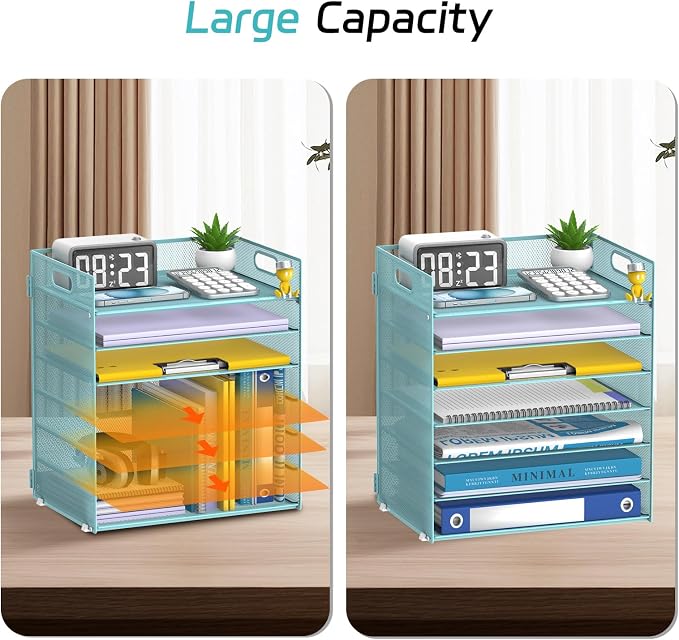 7 Tier Paper Organizer for Desk with Letter Trays & Handle Blue | Desk File Organizer with Handle for Sorting Papers, Files, Folders, Mail, Bills and Office Supplies - Image 4