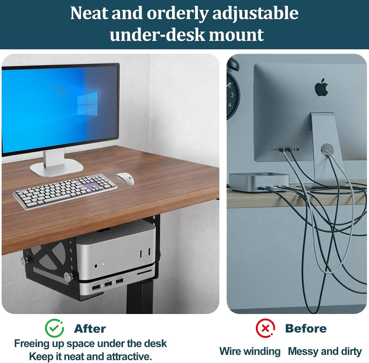 Upgraded Adjustable Under Desk Mini PC Bracket, Universal Adjustable Mount, CPU Holder for Mac mini M4 & Small PCs – 6-Level Height (1.8–3.3"), Heavy-Duty Metal, Space-Saving Under Desk Mount - Image 5