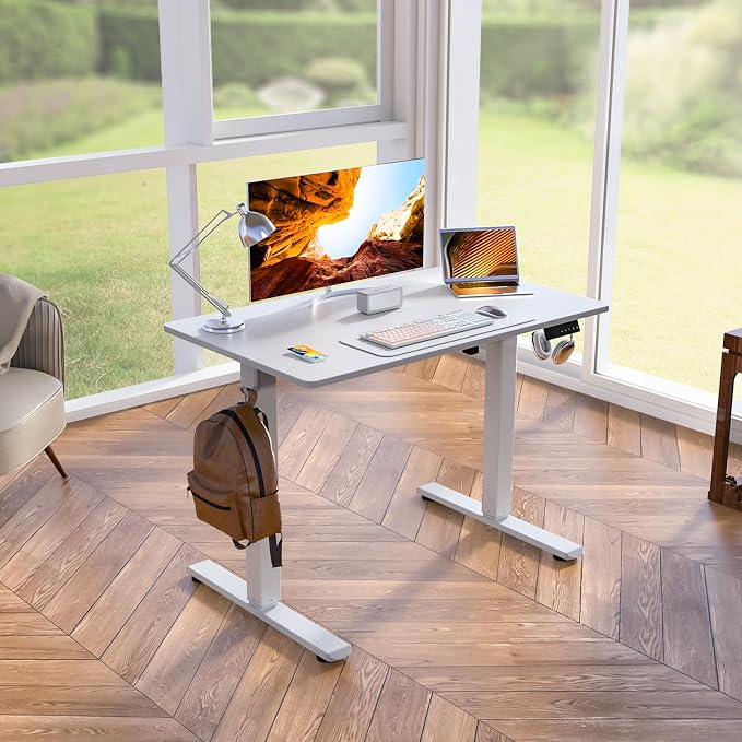 Kingant Standing Desk, 35x20 Inch Electric Height Adjustable Computer Desk | Ergonomic Small Sit Stand Desk Rising Desks for Home Office Stand Up Desk Computer Workstation with Cable Management - Image 2