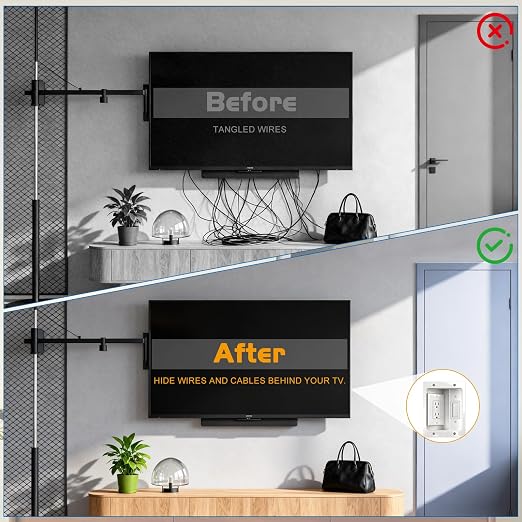 Recessed TV Outlet for in Wall Management Kit Set Box-Two-Hole Socket,TV Wall Kit Hider Box Fits All Plugs - Image 3