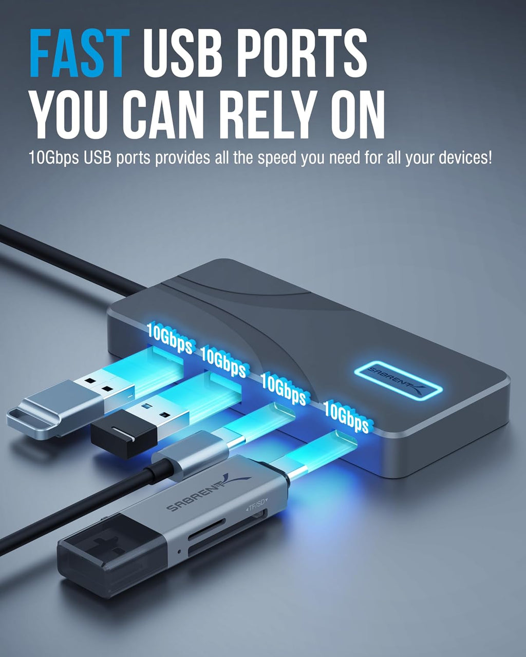 SABRENT 5-in-1 USB-C Hub, 10Gbps, 4K HDMI, 80W Laptop Charging (HB-TG5P) - Image 5