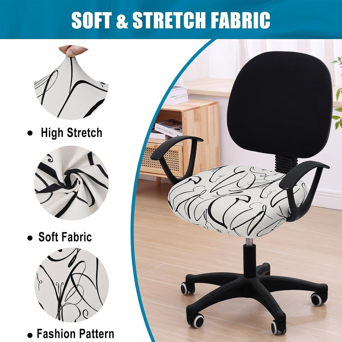 Smiry Stretch Printed Office Computer Desk Chair Seat Covers - Image 6