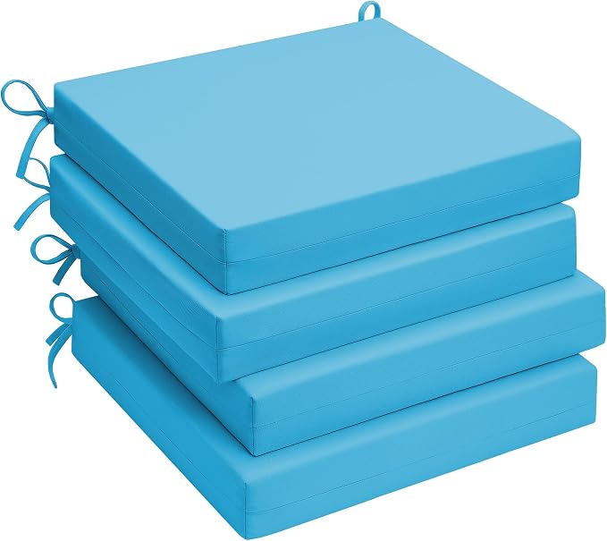 Outdoor Chair Cushions, Set of 4, 24"*24"*4", Water Resistant, Turquoise | High-Density Foam Patio Cushions with Ties, UV & Fade Resistant, Square Corner Seat Cushions for Outdoor Furniture by UNIKOME