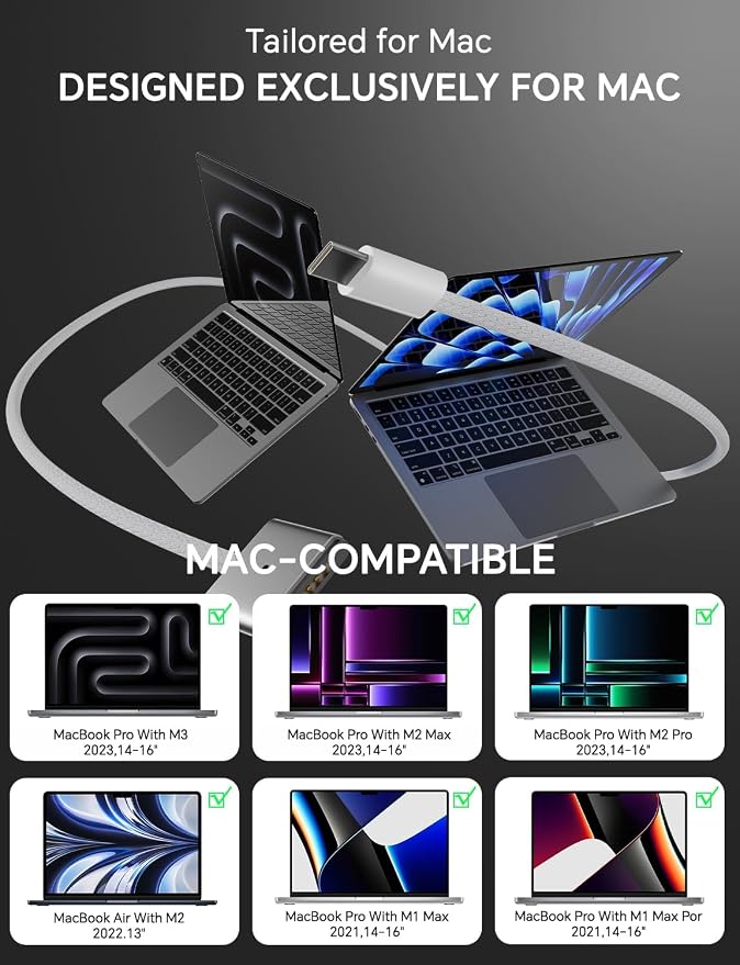 140W Charger for MacBook Pro 16 14 inch Mac Air 15 13 inch 2026 2025 2024 | 23 22 21 M1–M5【Original Quality】 Fast Charger Power Adapter & 6.6FT Type C to Magnetic 3 Cable LED Applicable 2021-26 (White) - Image 5