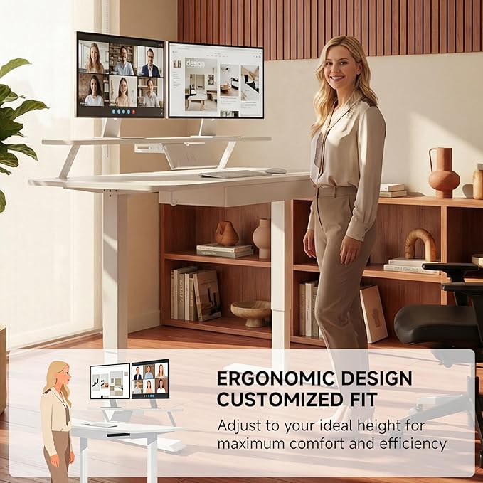 COMHOMA Electric Standing Desk with Drawers, 48 x 24'' Sit Stand up Desk with Monitor Stand, Laptop Stand, Height Adjustable Ergonomic Home Office Computer Desk with Memory Preset Controller - Image 3