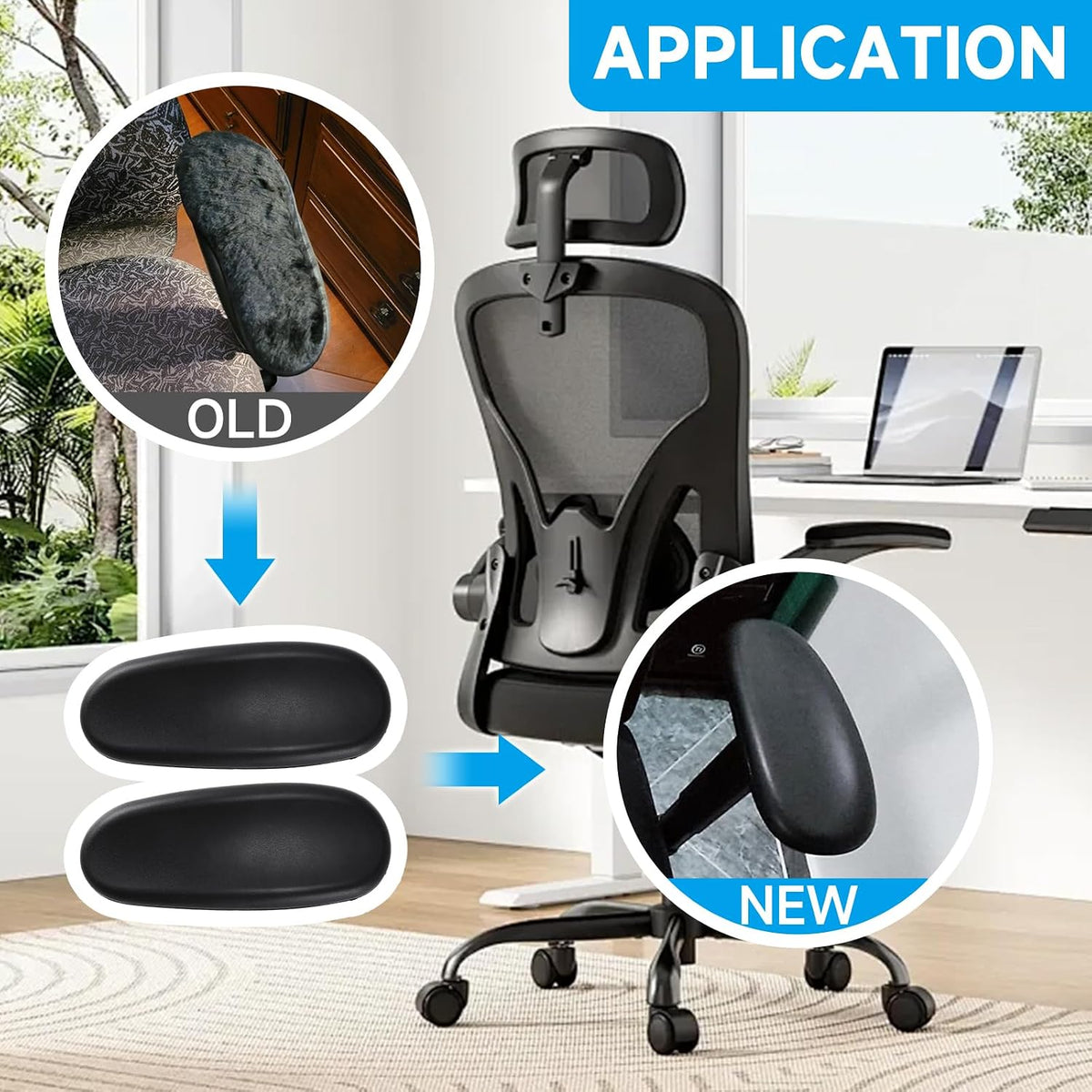 Office Chair Arm Replacement,Gaming Chair Replacement Armrest Arm Pads Universal 4" Mounting Hole Parts(Set of 2) Black - Image 5