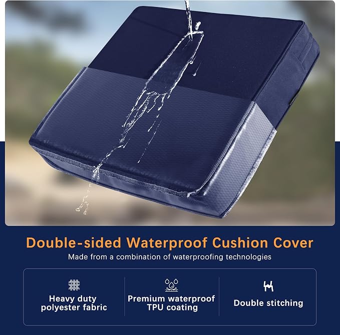 Favoyard Outdoor Patio Seat Cushions Set, 24 x 24 Inch, Waterproof, Blue | Fade-Resistant, Removable Cover, Deep Seat & Back Cushion, Tie Straps for Patio Furniture, Garden, Rocking Chair, Sofa Couch - Image 4