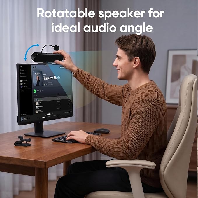 Inwa Computer Speakers with Microphone for Desktop PC, USB Wired Clip On Computer Sound Bar, Plug-n-Play Laptop Speaker w/Mic for Meeting/Gaming/Learning, Clear Audio, Easily Clamps to Monitors - Image 5