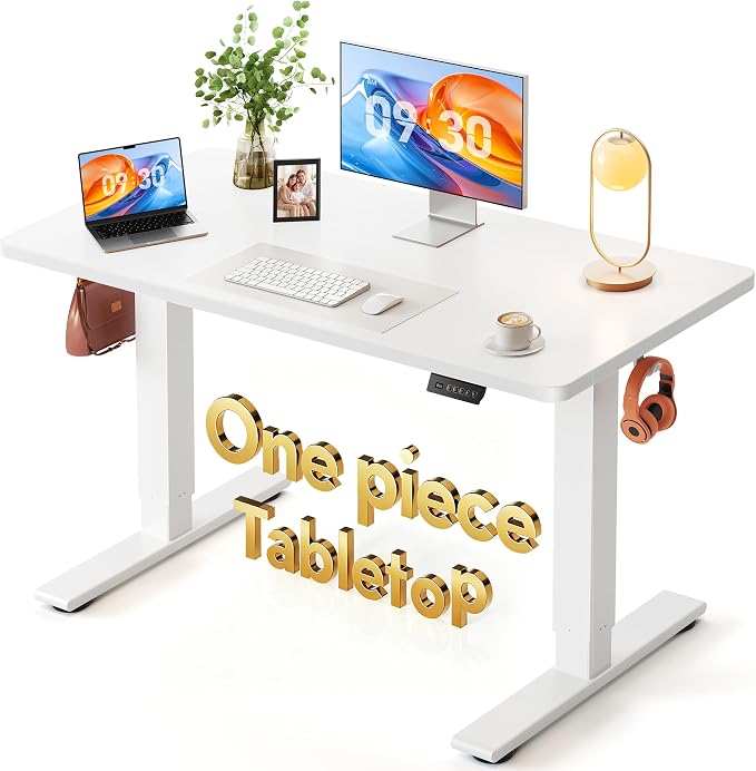 FEZIBO One-Piece Standing Desk, 48"x24" Seamless Tabletop Electric Height Adjustable for Home Office, Study Rooms & Multi-Device Workstations, White by FEZIBO