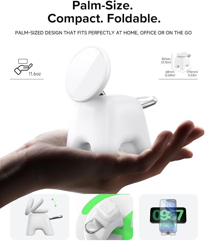 Magnetic Wireless Charging Station, Charger Stand for iPhone Apple Watch | 2026 2 in 1 Foldable Charger Stand 15W for iPhone 17 16 15 14 13 12 Pro Max, 5W for Apple Watch&Airpods, 30W Adapter included - Image 4