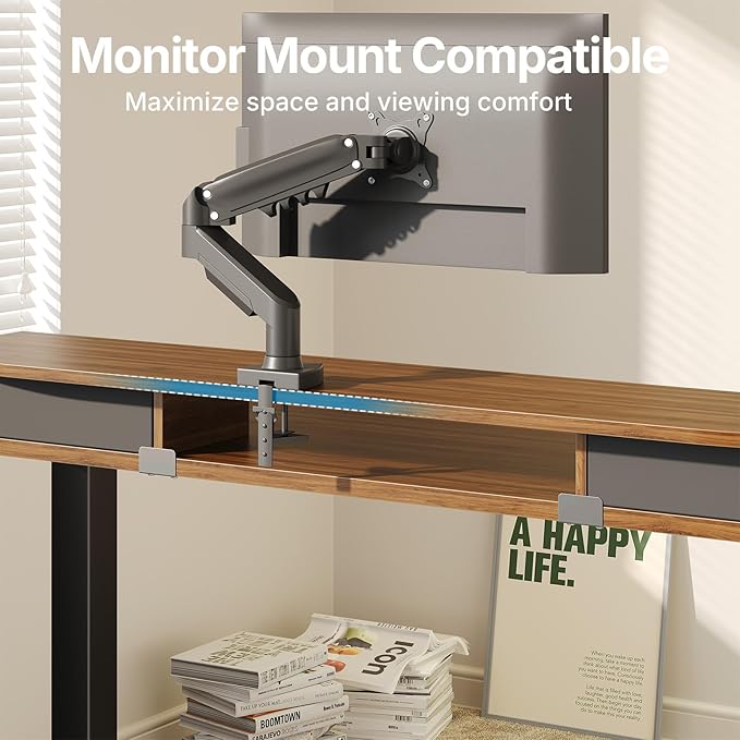 HUANUO 40" X 24" Electric Standing Desk with 2 Drawers, C-Clamp Mount Compatible, Height Adjustable Computer Desk, Home Office Stand Up Desk with 4 Preset Heights & 2 Hooks, Walnut - Image 4