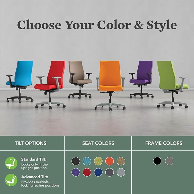 HON Ignition 2.0 Ergonomic Office Chair, Lumbar Support, Peacock | Upholstered ergonomic office desk chair with lumbar support, adjustable arms, office decor, standard tilt for comfort - Image 5