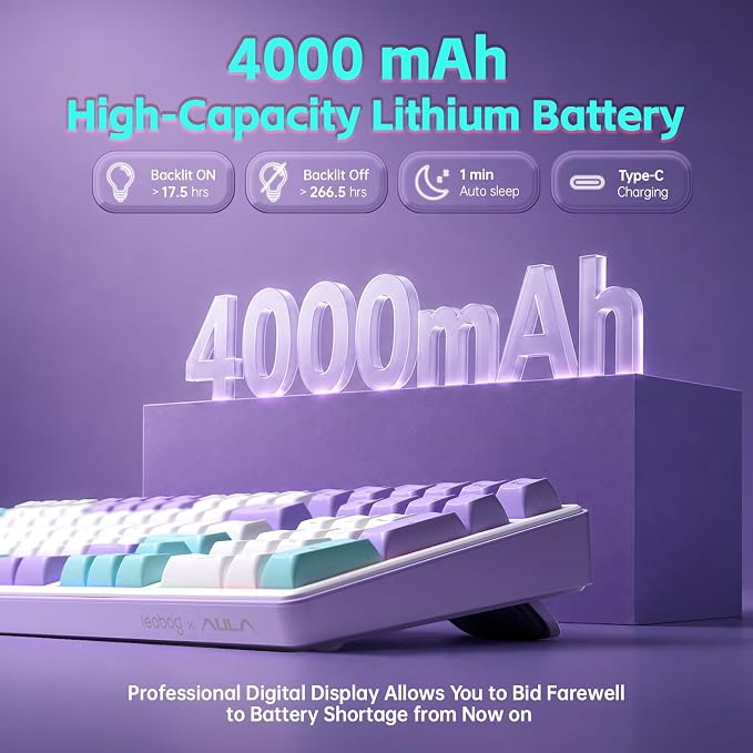 Aula S99pro V2 Full Size Gaming Keyboard,Wireless Creamy Membrane Keyboard | Tri-Mode Bluetooth/2.4GHz/USB-C,16.8mil RGB Backlit,Media Digital Screen,4000mAh Computer Wireless Keyboard with Number Pad - Image 8